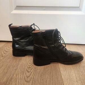 Cobbler Black Leather Lace-Up Wingtip Brogue Ankle Boots